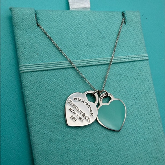 Tiffany & Co. Jewelry - Tiffany & Co. 16-18” Adjustable Blue Enamel Double Rtt Small Hearts Necklace
